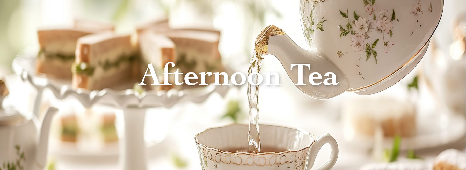 En tekanna som häller upp med texten Afternoon Tea