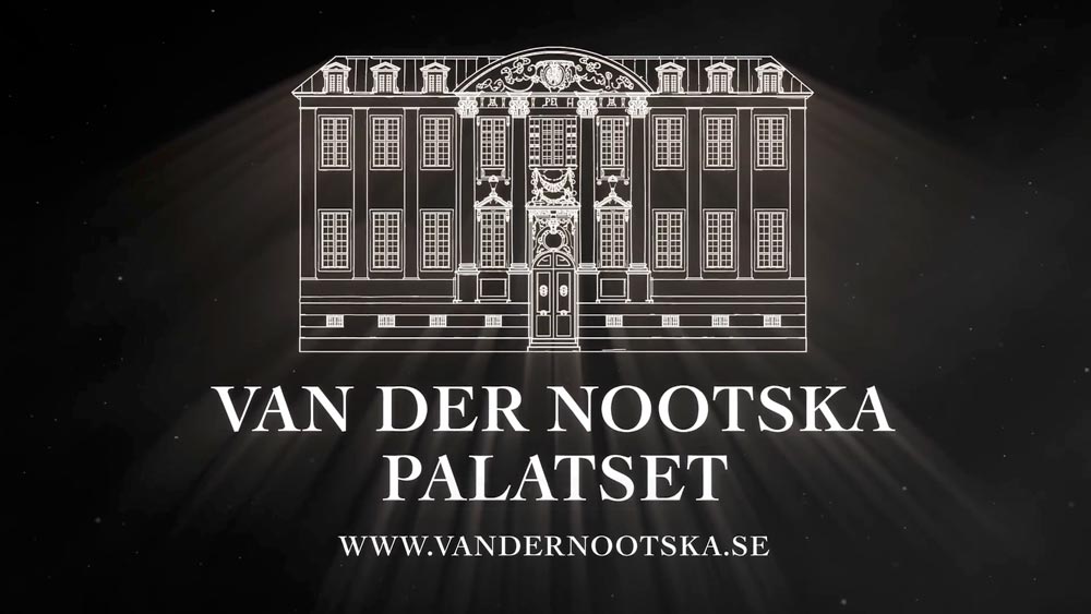 Van Der Nootska palatset logotyp på en svart bakgrund